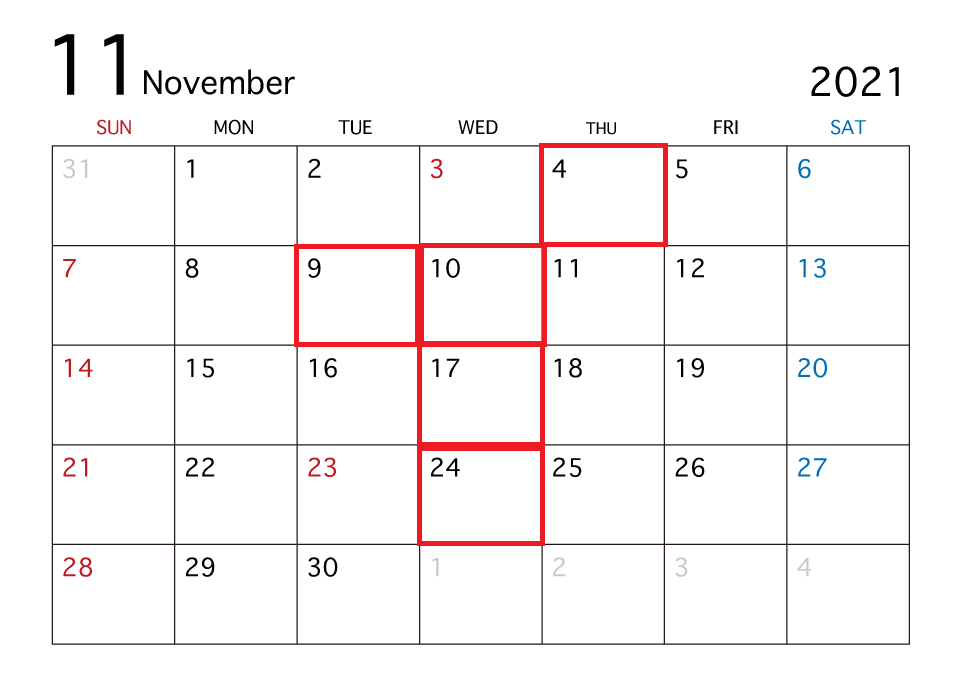11月定休日のご案内